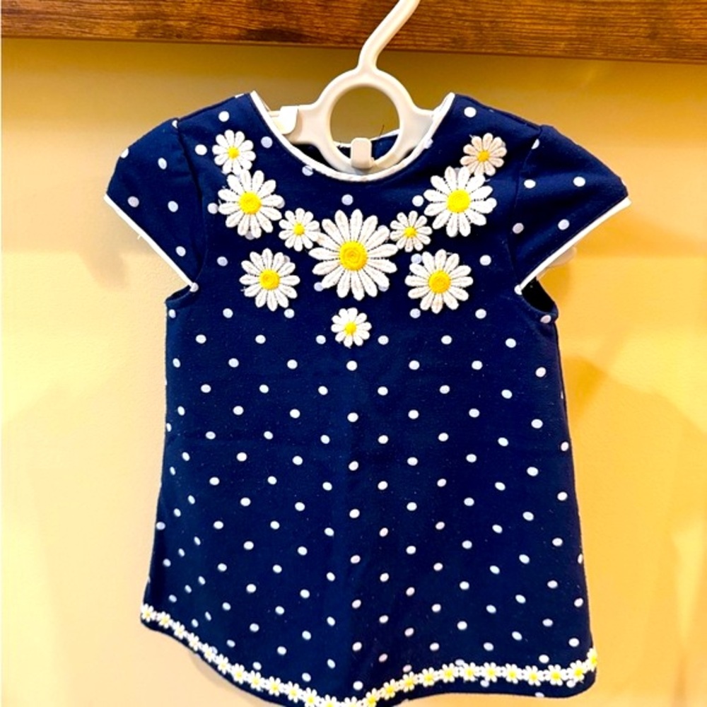 Little Me Baby Girls Navy Blue Daisy Print SPRING Dress Size 12 Months